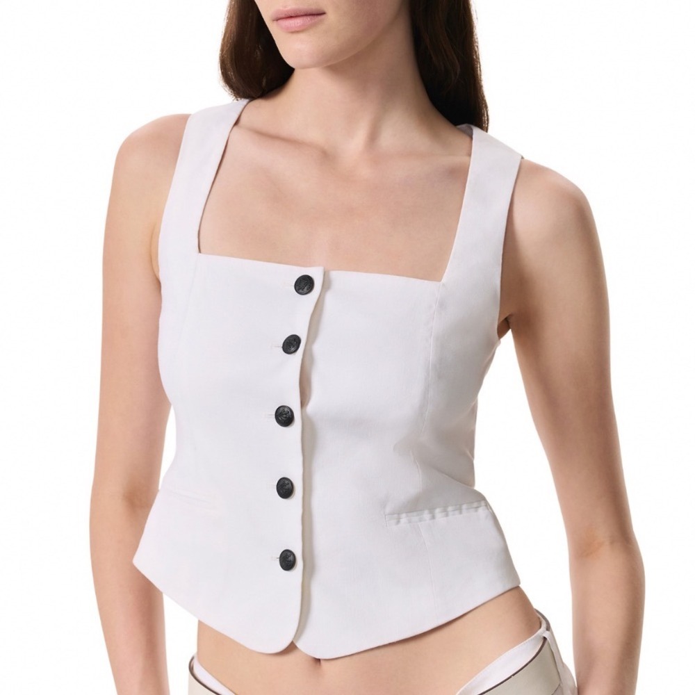 Rag & Bone Mariana‎ Button Front Linen Vest White Square Neck Cropped Size 8 NEW